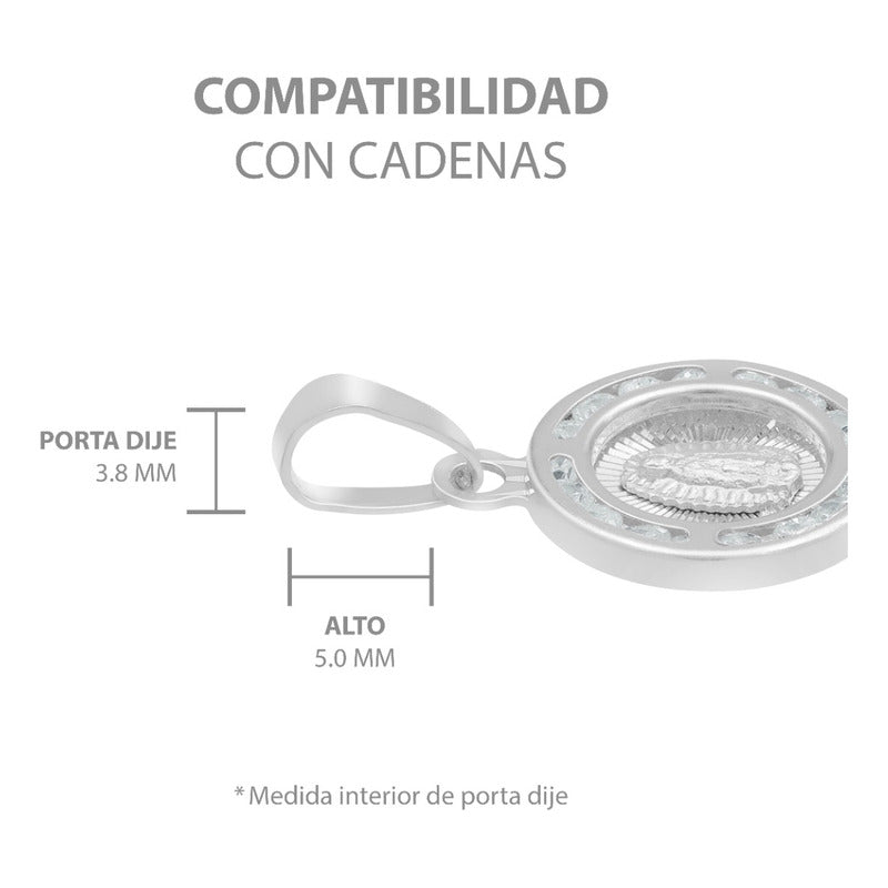 Dije Mini Medalla Bautizo Virgen Guadalupe Plata 925 1.2 Cm Blanco