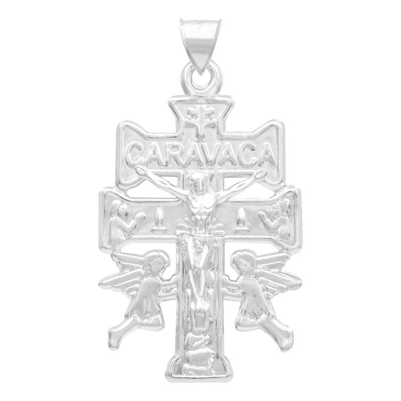 Dije Cruz Caravaca Troquelada Cristo Angeles Plata 925 6.8cm Plateado