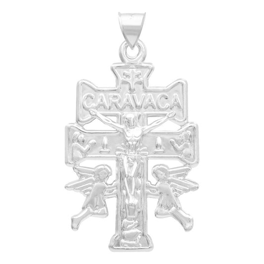 Dije Cruz Caravaca Troquelada Cristo Angeles Plata 925 6.8cm Plateado
