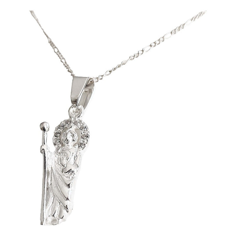 Collar Mini Dije Medalla San Judas Tadeo Zirconias Plata 925