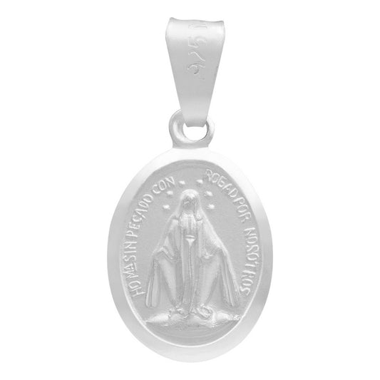 Dije Mini Medalla Bautizo Virgen Milagrosa Mate Plata 925 Plateado