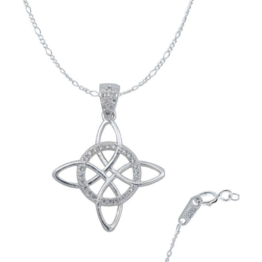 Dije Nudo De Bruja Celta Zirconia Premi + Cadena Plata .925 Blanco Cartier
