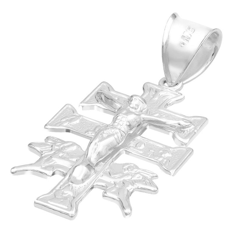 Dije Cruz Caravaca Troquelada Cristo Angeles Plata 925 3.5cm Plateado