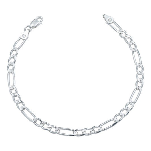 Esclava Pulsera Fígaro 3x1 Hombre Diamantada Plata .925 5 Mm