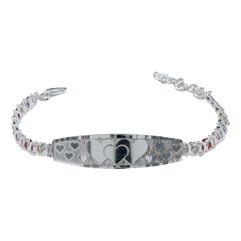 Pulsera Ajustable Zirconias Placa Corazón Amor Plata 925