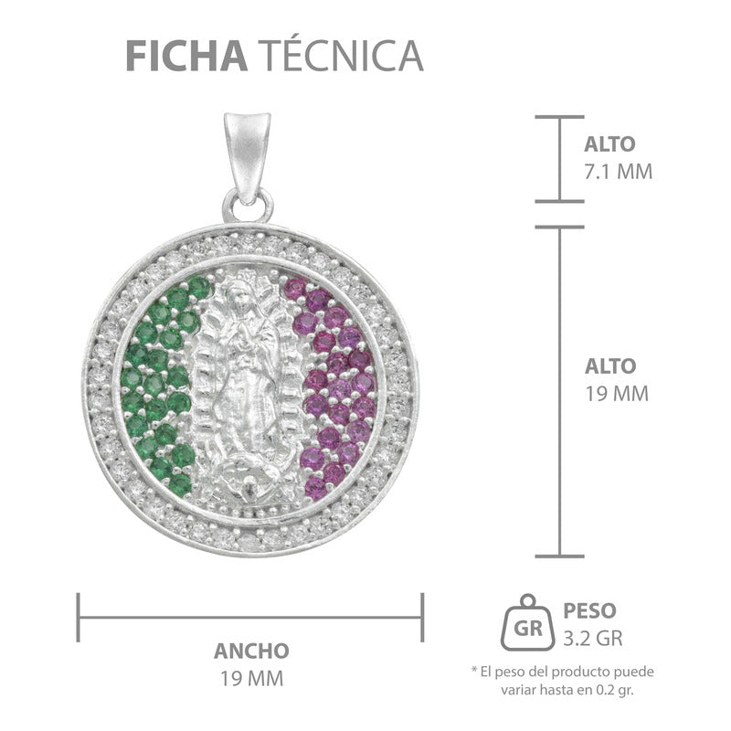 Dije Medalla Virgencita De Guadalupe Zirconias Plata 925