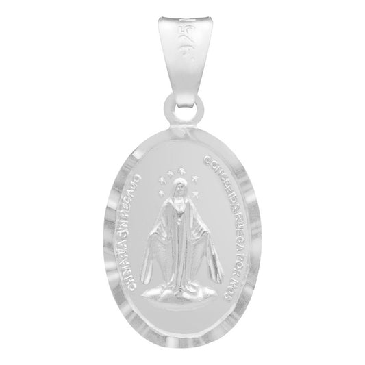 Dije Mate Doble Vista Diamantada Virgen Milagrosa Plata 925 Plateado