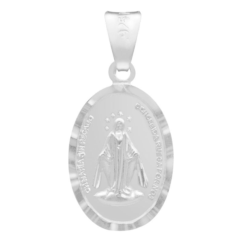 Dije Mate Doble Vista Diamantada Virgen Milagrosa Plata 925