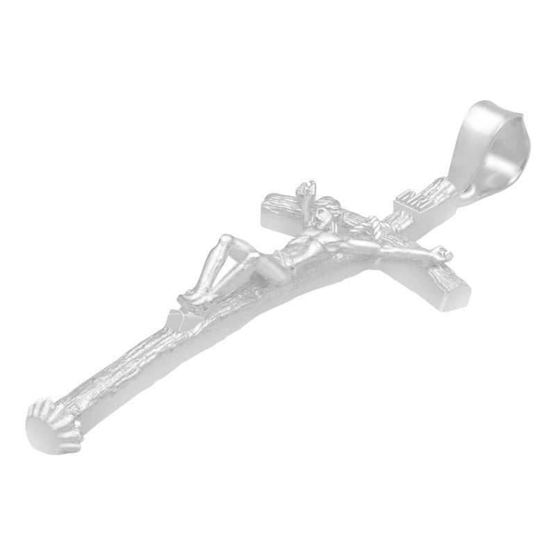 Dije Chico Cruz Cristo Crucificado Ramas Madera Plata 925 Plateado