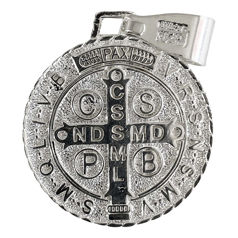 Medalla Diamantada San Benito Doble Vista Plata 925 2.5 Cm