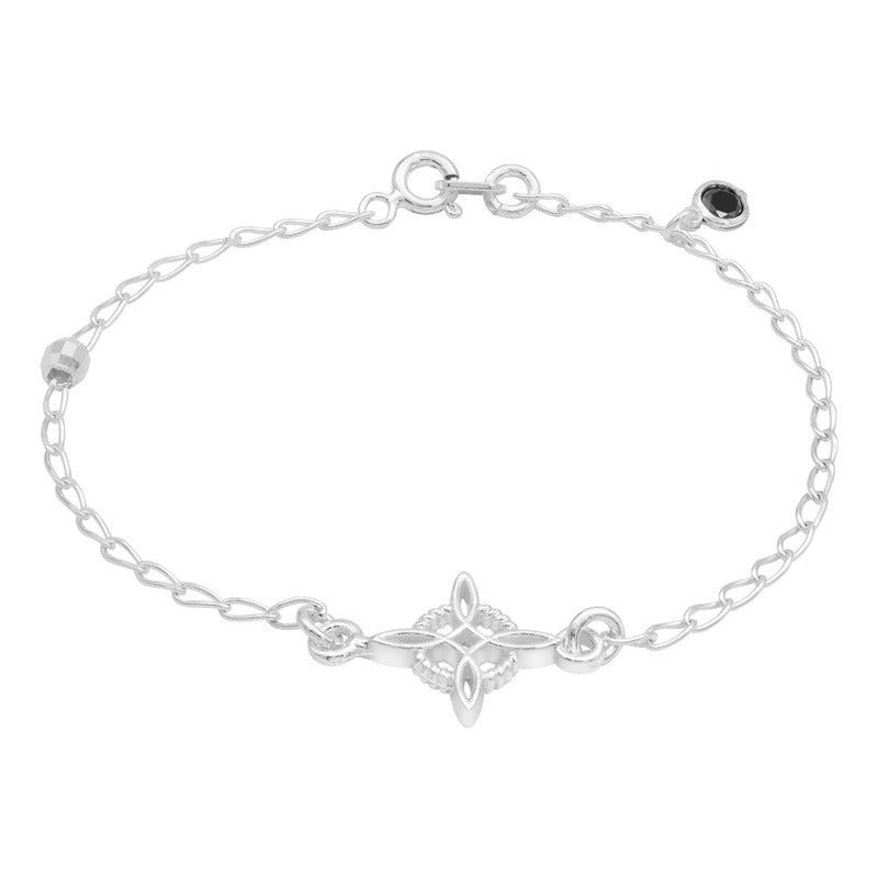Pulsera Nudo De Bruja Bola Facetada Cristal Mujer Plata 925 Negro 18 Cm