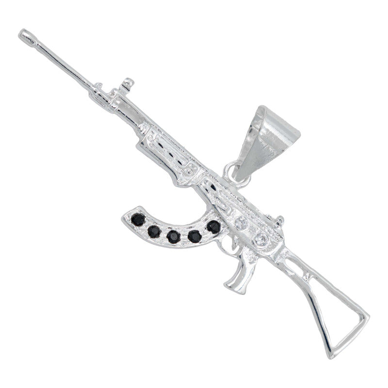Dije Mediano Rifle Ak 47 Cuerno De Chivo Plata Solida S925
