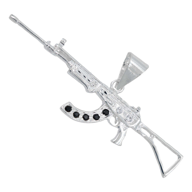 Dije Mediano Rifle Ak 47 Cuerno De Chivo Plata Solida S925