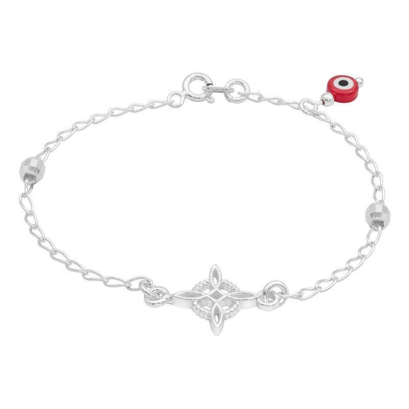 Pulsera Nudo De Bruja Bola Facetada Ojo Turco Plata 925 Rojo 18 Cm