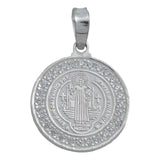 Dije Medalla San Benito Oración Zirconias Plata 925 2 Cm
