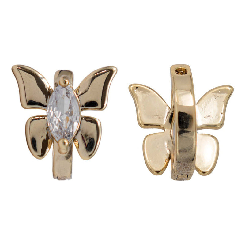 Arracadas Oro Laminado Piedras Huggie Mujer Mariposa Estuche