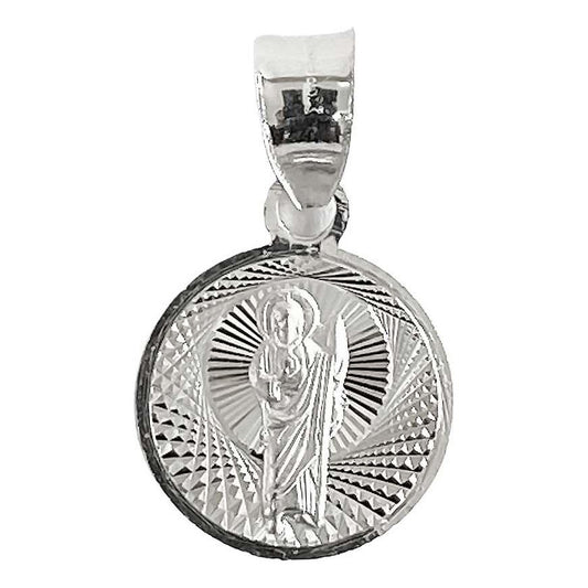 Dije Medalla Chica Diamantada San Judas Plata 925 1.4 Cm Plateado Alto/ancho 2.3 Cm X 1.4 Cm
