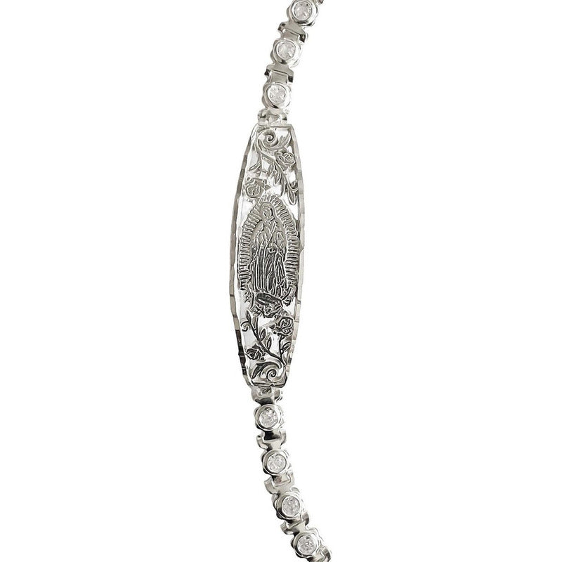 Pulsera Ajustable Placa Virgen Guadalupe Zirconias Plata 925