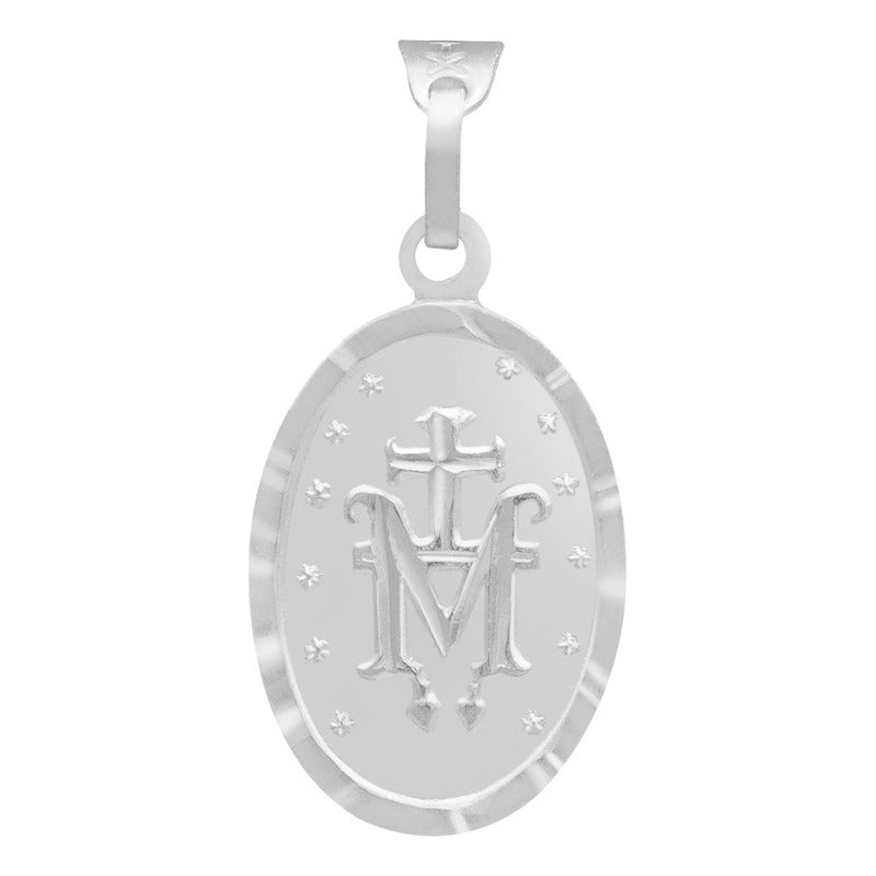 Dije Mate Doble Vista Diamantada Virgen Milagrosa Plata 925