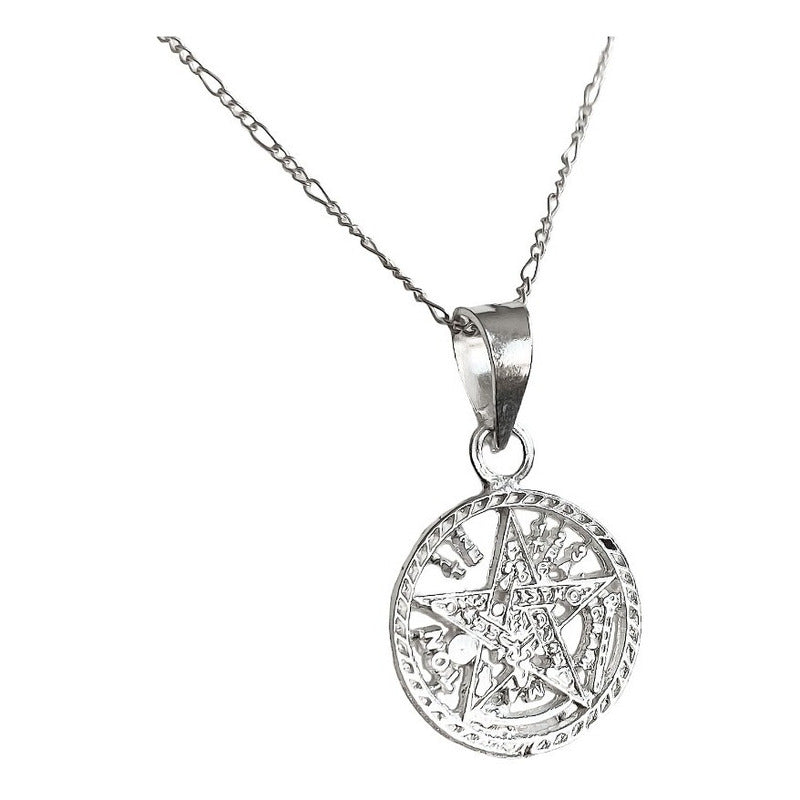 Dije Medalla Tetragramaton Diamantada +cadena Plata Ley S925