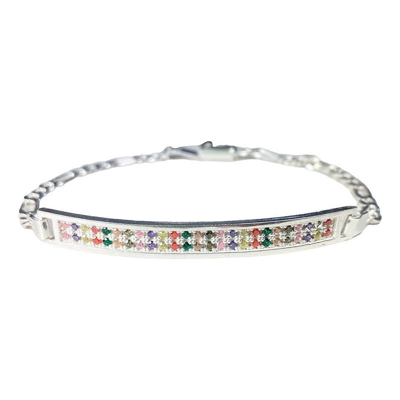 Pulsera Esclava Moderna De Placa Con Zirconias En Plata 925