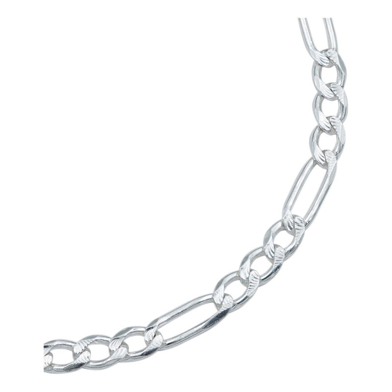 Esclava Pulsera Fígaro 3x1 Diamantada Unisex Plata S925 4 Mm