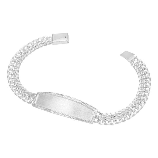 Joyaris Esclava Petatillo Placa Diamantada Plata 925 Hombre Plateado 22 Cm