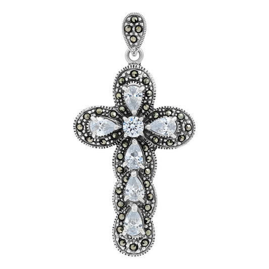 Dije Cruz Grande Rodizada De Plata Ley .925 Zirconias 5.2 Cm Blanco