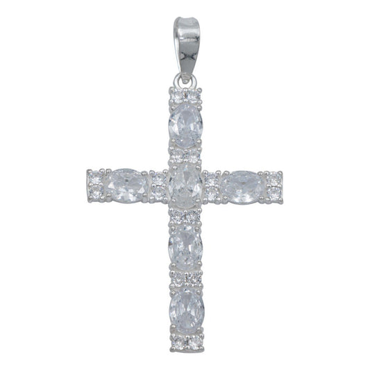 Dije Cruz Grande Zirconias Hombre Regalo Plata 925 6 Cm Blanco