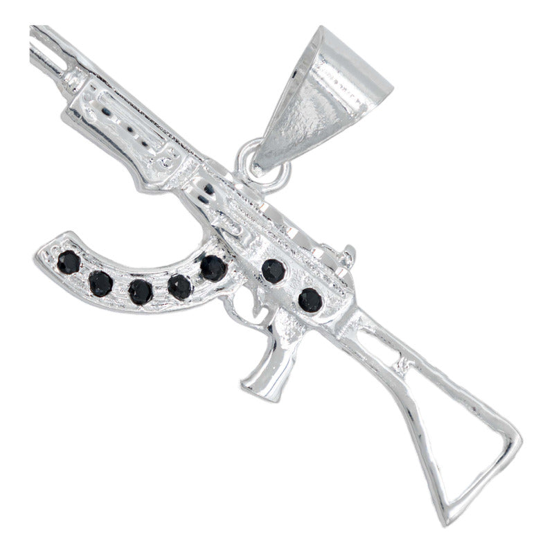 Dije Mediano Rifle Ak 47 Cuerno De Chivo Plata Solida S925