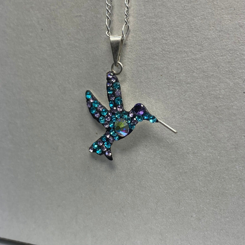 Dijes Colibrí Zirconias Plata Solida 925 + Cadena Plata 925