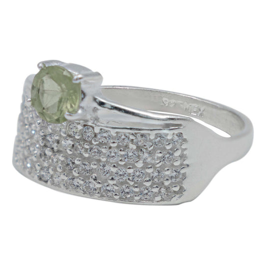 Anillo Promesa Compromiso Plata 925 Peridoto Certificado Verde Ligero 7.5