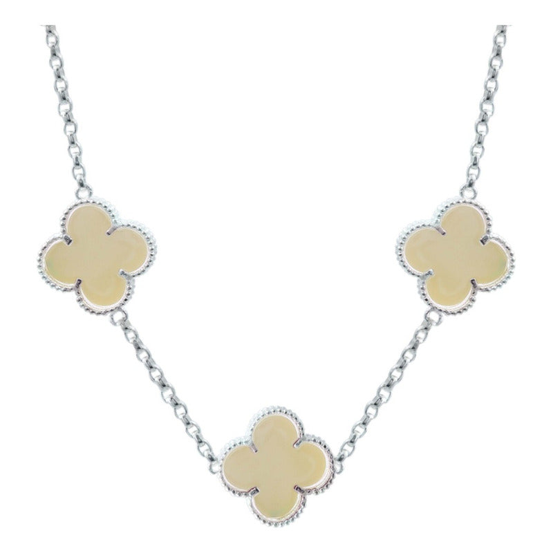 Cadena Con Dijes Trebol Esmaltado Corridos Plata 925 65 Cm