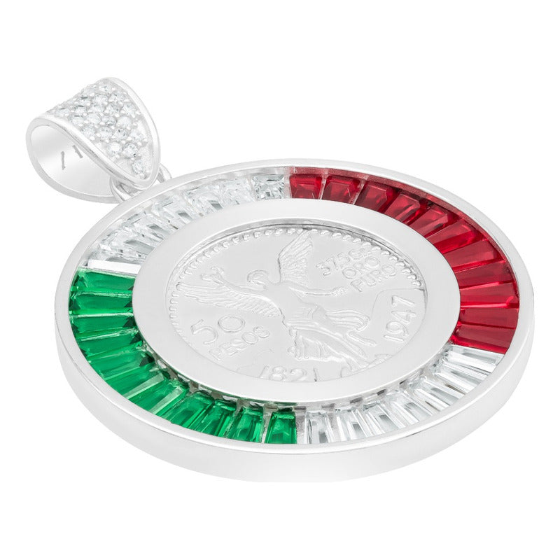 Dije Medalla Angel Centenario Bisel Zirconias Plata 925 Tricolor