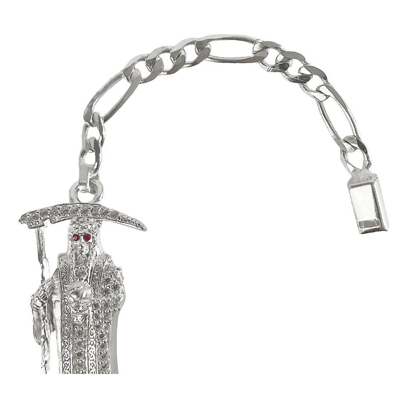 Pulsera Santa Muerte Esclava Zirconias Plata Solida Ley S925