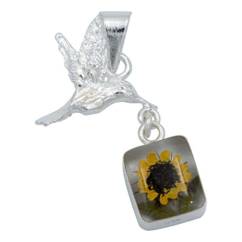 Collar Colibri Girasol Encapsulado Amor Regalo Plata 925