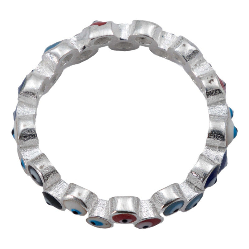 Anillo Ojos Turcos 2 Líneas Churumbela Suerte Plata 925