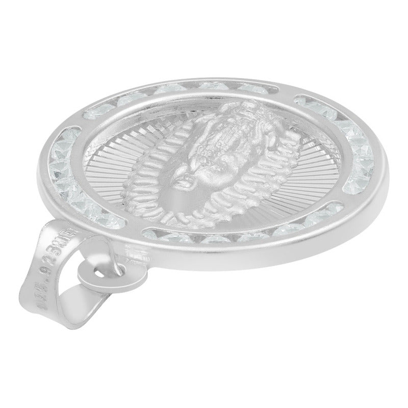 Dije Medalla Virgencita Guadalupe Zirconias Plata 925 1.8 Cm Blanco