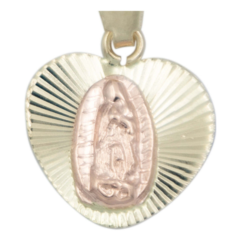 Dije Virgen Guadalupe Corazón Diaman Oro 10k + Cadena Regalo