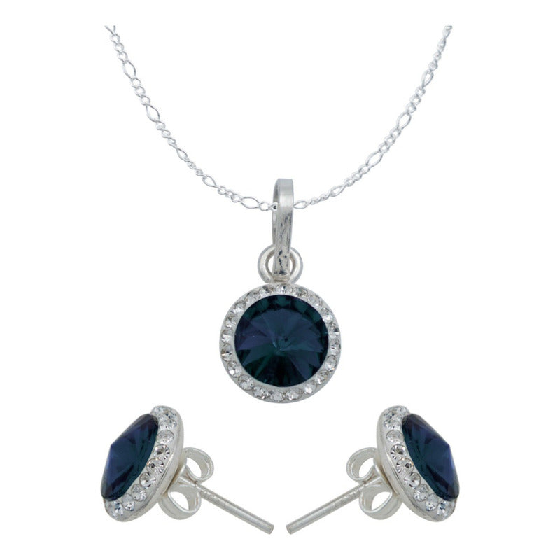 Juego Grande Cristal Dije Arete Cadena Mujer Regalo Plata925