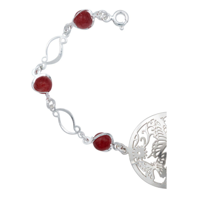 Pulsera Mariposa Flores Piedra Natural Cuarzo Plata 925