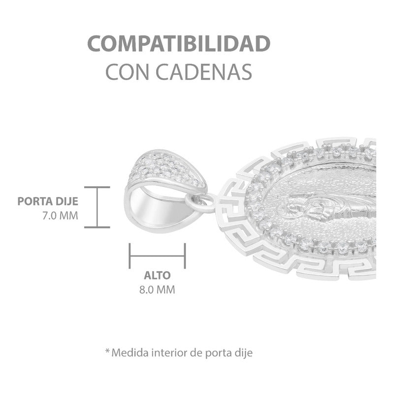 Dije Medalla San Judas Grecas Zirconias Plata 925 3.4 Cm Blanco
