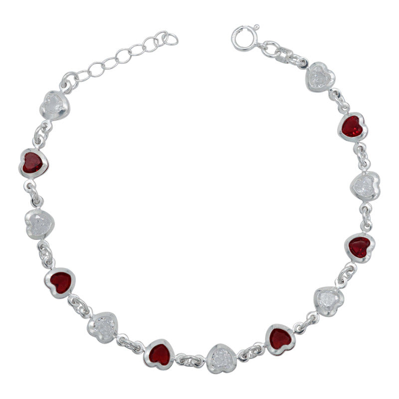 Pulsera Corazones Zirconias Amor Mujer Regalo Plata 925