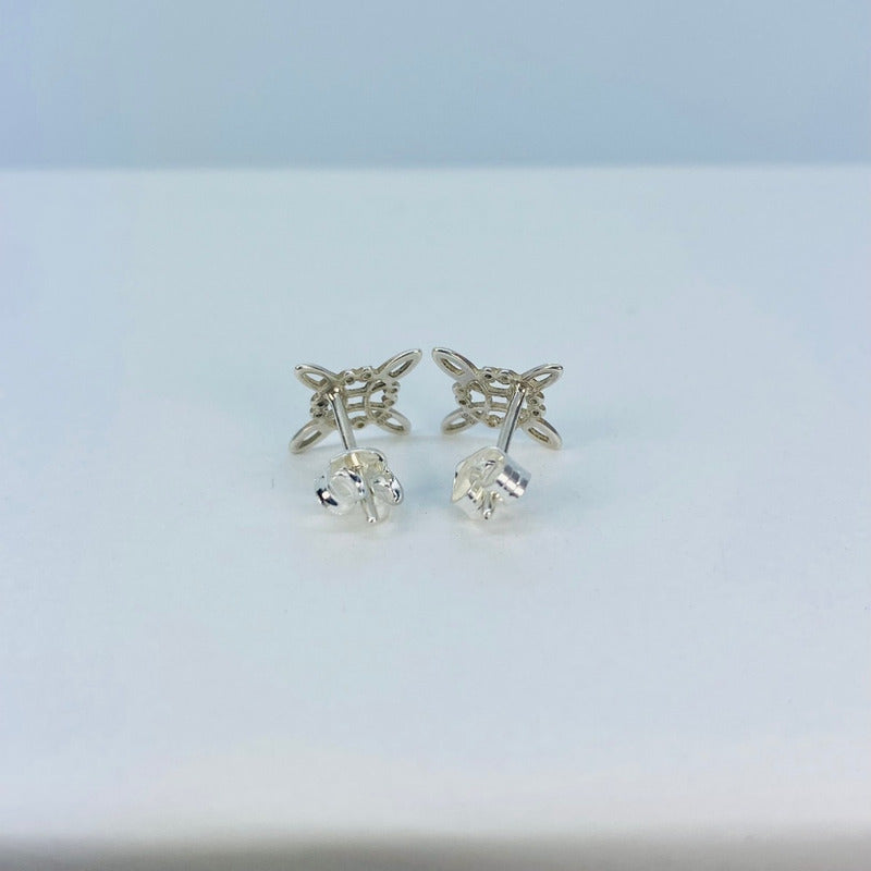 Juego Completo Nudo De Bruja Cadena+aretes+dije Plata 925