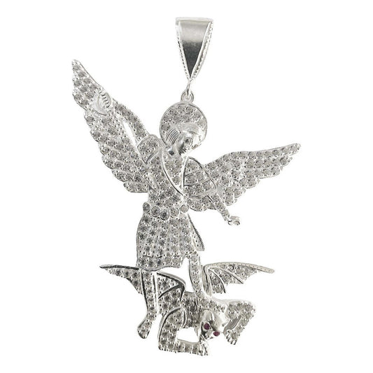 Dije Grande San Miguel Arcangel Zirconias Plata Solida 925