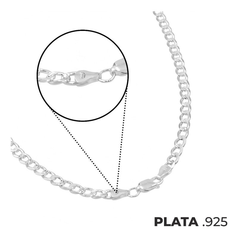 Cadena Cubana Diamantada Barbada Hombre Plata925 45cm X 5mm Plateado