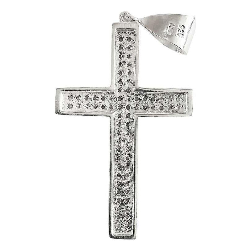 Dije Cruz Catolica Grande Zirconias Hombre Plata Ley 925