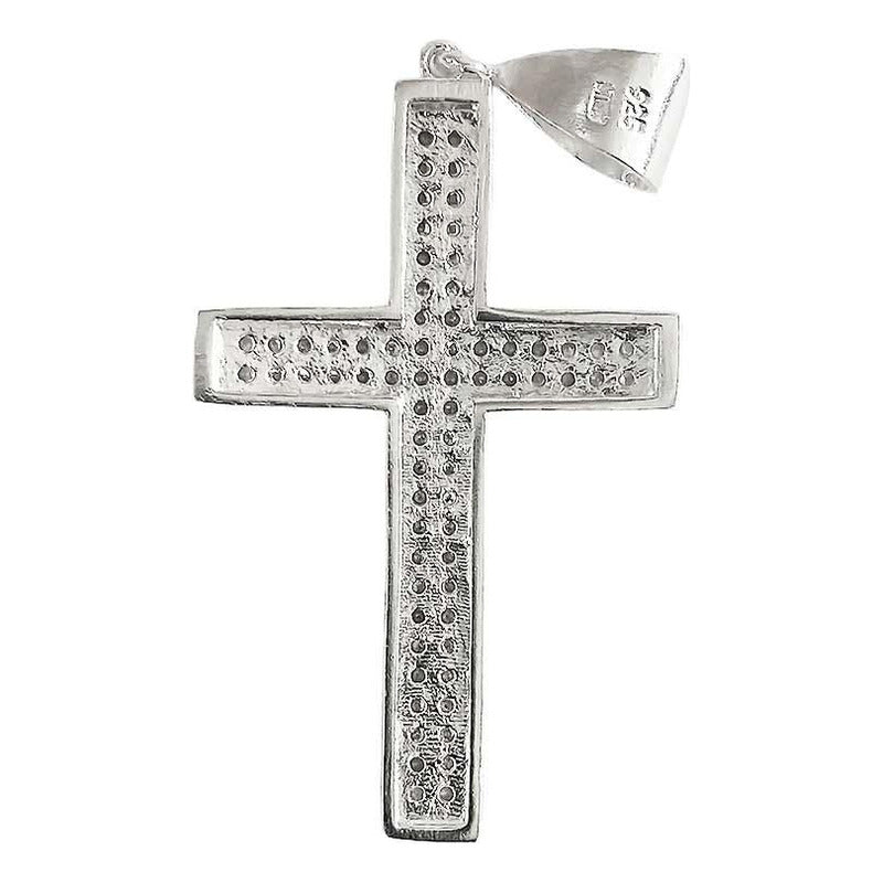Dije Cruz Catolica Grande Zirconias Hombre Plata Ley 925
