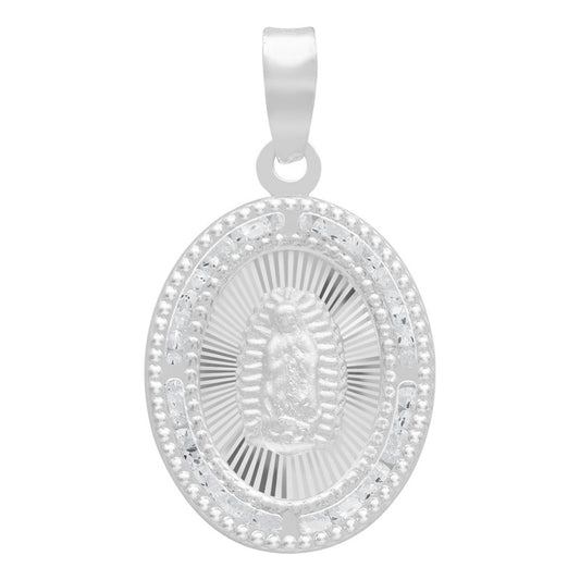Dije Medalla Oval Virgen Guadalupe Zirconias Plata 925 1.6cm Blanco
