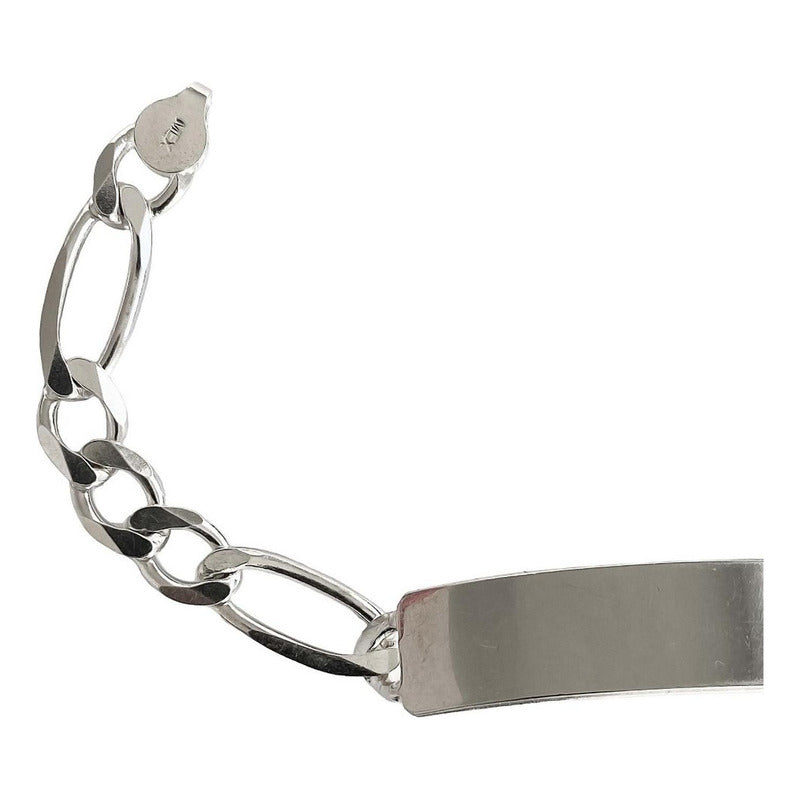 Esclava Hombre Pulsera Fígaro Plata 925 Placa Lisa 9 Mm